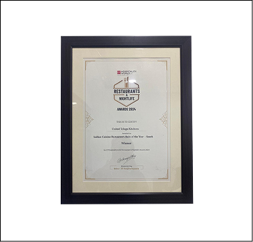 ET Nightlife and Restaurant Award certificate